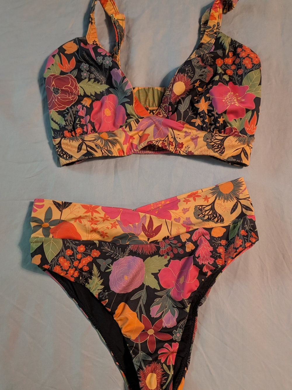 Kitty And Vibe Floral Two-Piece Bikini Set in Black & Bright Floral